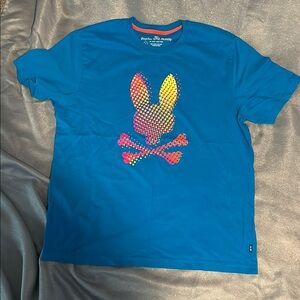 Psycho Bunny Blue Short Sleeve Tee with Geometric Bunny Design